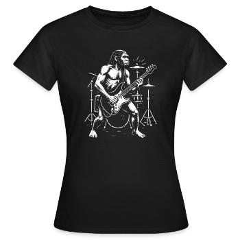 Wild Homo Erectus Gitarrist im chromatischen Modus - Frauen T-Shirt - Schwarz - Vorne - AI Model Female 172 dark (172cm)