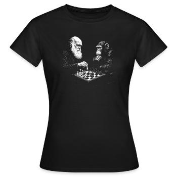 Charles Darwin joue aux échecs avec un singe - T-shirt Femme - noir - Devant - AI Model Female 172 dark (172cm)