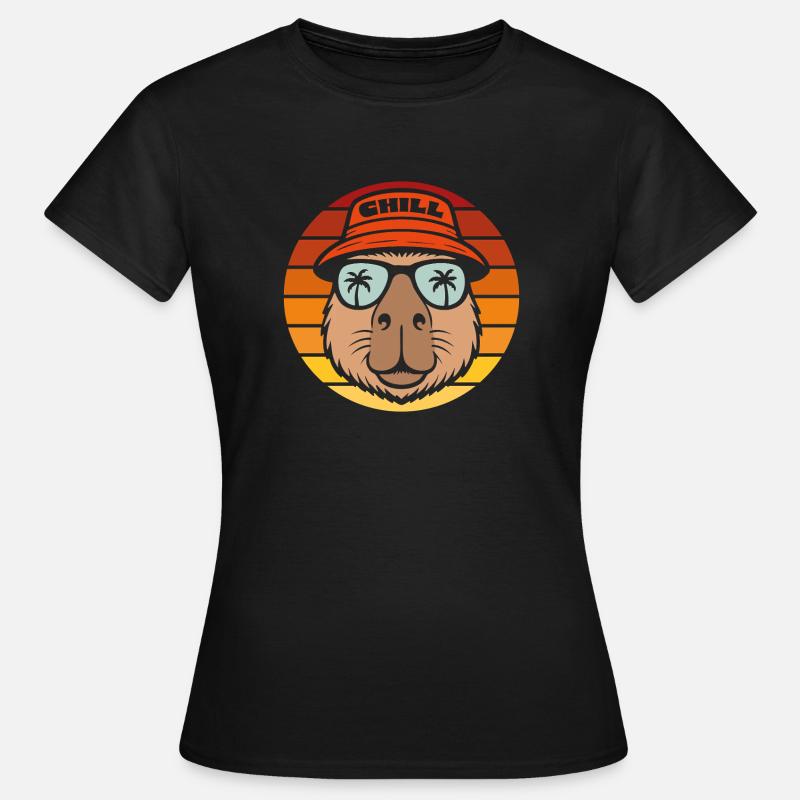 Chill Capybara Retro Sunset with Palm Trees - Women's T-Shirt - black