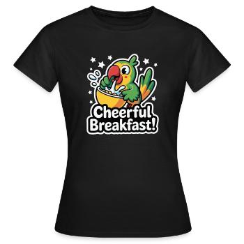 Lebhafter Papagei mit fröhlichem Frühstück - Frauen T-Shirt - Schwarz - Vorne - AI Model Female 172 dark (172cm)
