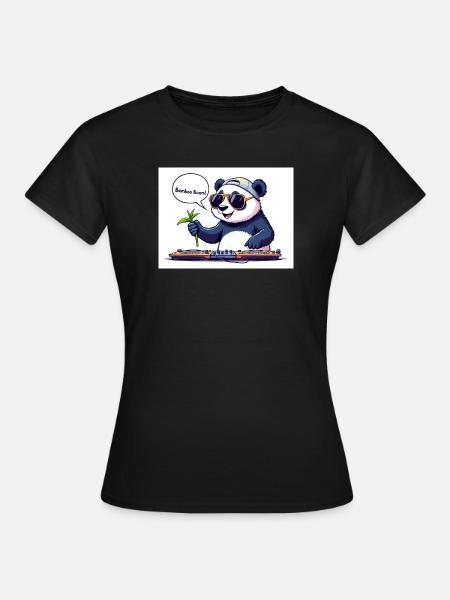 DJ Panda mit Brille und Bambusstab - Frauen T-Shirt - Schwarz
