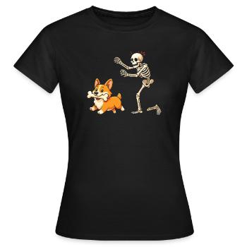 Humour Squelette Poursuit Chien Corgi - T-shirt Femme - noir - Devant - AI Model Female 172 dark (172cm)