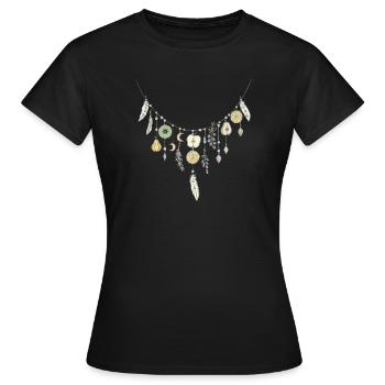 Zarte Halskette aus Früchten und Federn - Frauen T-Shirt - Schwarz - Vorne - AI Model Female 172 dark (172cm)