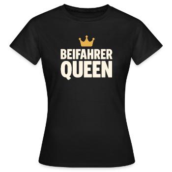 Beifahrer Queen Schriftzug mit Krone - Frauen T-Shirt - Schwarz - Vorne - AI Model Female 172 dark (172cm)