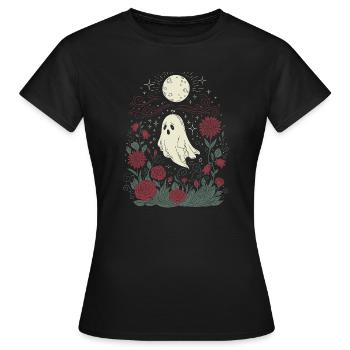 Fantôme et roses - T-shirt Femme - noir - Devant - AI Model Female 172 dark (172cm)