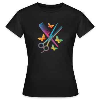 Friseur Schere Kamm Schmetterling - Frauen T-Shirt - Schwarz - Vorne - AI Model Female 172 dark (172cm)
