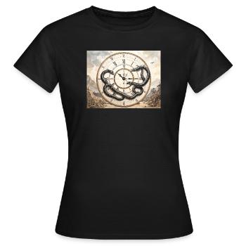 Uhrenschlange: Mythos und Zeit - Frauen T-Shirt - Schwarz - Vorne - AI Model Female 172 dark (172cm)