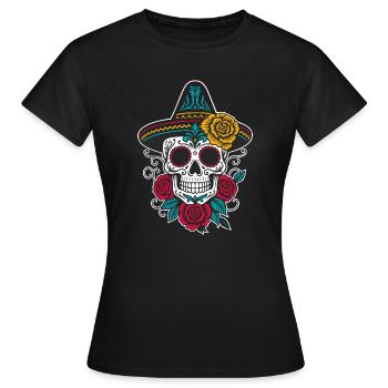 Crâne en sucre avec sombrero et roses Mexique - T-shirt Femme - noir - Devant - AI Model Female 172 dark (172cm)
