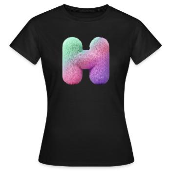 Lettre H en aspect fourrure pastel et dégradé de couleurs - T-shirt Femme - noir - Devant - AI Model Female 172 dark (172cm)