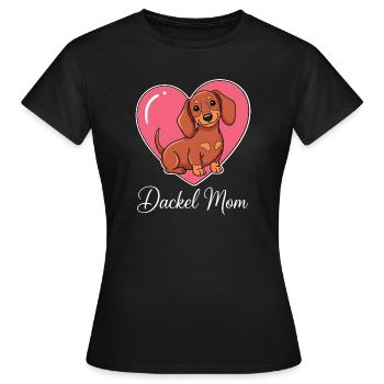 Dachshund Mom Heart Motif Cute Comic Style - Women's T-Shirt - black - Front - AI Model Female 172 dark (172cm)