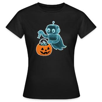 Gespenstischer Minibot mit Kürbiskorb - Frauen T-Shirt - Schwarz - Vorne - AI Model Female 172 dark (172cm)