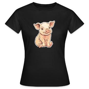 Schwein Ferkel - Frauen T-Shirt - Schwarz - Vorne - AI Model Female 172 dark (172cm)