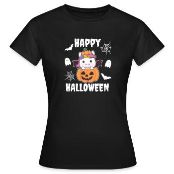 Einhorn Happy Halloween Kürbis Fledermaus Kostüm - Frauen T-Shirt - Schwarz - Vorne - AI Model Female 172 dark (172cm)