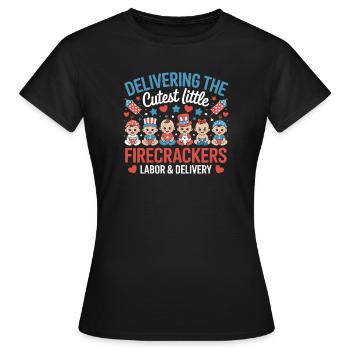  Labor & Delivery Firecrackers Independence Day - Frauen T-Shirt - Schwarz - Vorne - AI Model Female 172 dark (172cm)