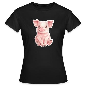 Schwein Ferkel - Frauen T-Shirt - Schwarz - Vorne - AI Model Female 172 dark (172cm)