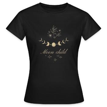 Mondphasen und Sterne mit Mondkind-Text. - Frauen T-Shirt - Schwarz - Vorne - AI Model Female 172 dark (172cm)