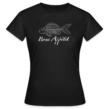 Bone Appétit – Funny Fish Skeleton Food Pun - Frauen T-Shirt - Schwarz - Vorne - AI Model Female 172 dark (172cm)