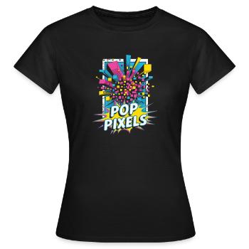 Pop Pixels Pop Culture Retro Video Game - Women's T-Shirt - black - Front - AI Model Female 172 dark (172cm)