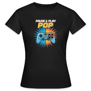 Pause & Play Pop Pop Culture Retro Video Game - Women's T-Shirt - black - Front - AI Model Female 172 dark (172cm)