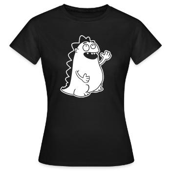 Dino waving – kawaii, cartoon & primeval joy - Women's T-Shirt - black - Front - AI Model Female 172 dark (172cm)