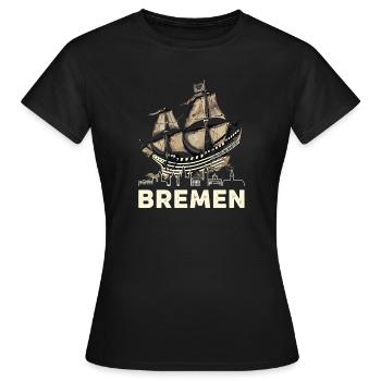 Historische Bremer Hansekogge  - Frauen T-Shirt - Schwarz - Vorne - AI Model Female 172 dark (172cm)