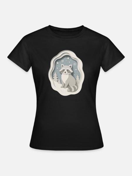 Winterlicher Waschbär im Schnee - Frauen T-Shirt - Schwarz