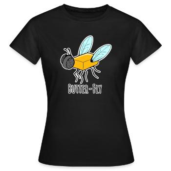 Butter-Fly - Butter Fliege Flachwitz - Frauen T-Shirt - Schwarz - Vorne - AI Model Female 172 dark (172cm)