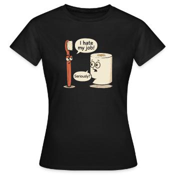 Brosse à dents drôle et papier toilette dessin animé - T-shirt Femme - noir - Devant - AI Model Female 172 dark (172cm)