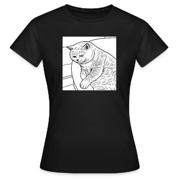 Line drawing of relaxed house tiger - Women's T-Shirt - black - Front - AI Model Female 172 dark (172cm)