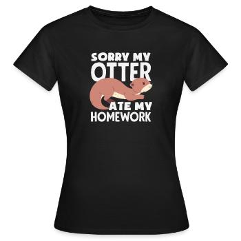 Seeotter Cartoon Hausaufgaben - Frauen T-Shirt - Schwarz - Vorne - AI Model Female 172 dark (172cm)
