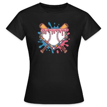 Baseball Homeplate Mit Schlaeger Und Buntem Splash - Frauen T-Shirt - Schwarz - Vorne - AI Model Female 172 dark (172cm)