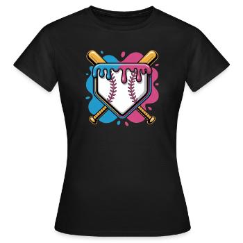Baseball Home Plate Pink Blau Gekreuzte Schlaeger - Frauen T-Shirt - Schwarz - Vorne - AI Model Female 172 dark (172cm)