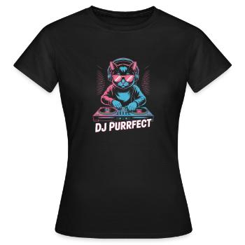 DJ Purrfect Katze Mit Kopfhörer Am Plattenteller - Frauen T-Shirt - Schwarz - Vorne - AI Model Female 172 dark (172cm)