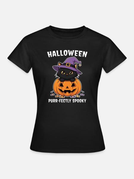 Halloween Kätzchen und Jack-O-Lantern - Frauen T-Shirt - Schwarz