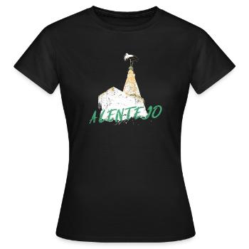 Kamin mit typischem Alentejo-Storch - Frauen T-Shirt - Schwarz - Vorne - AI Model Female 172 dark (172cm)