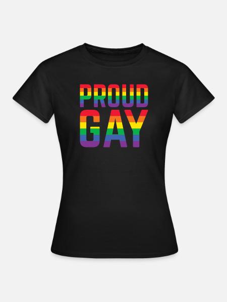 Proud Gay Regenbogen Schriftzug - Frauen T-Shirt - Schwarz