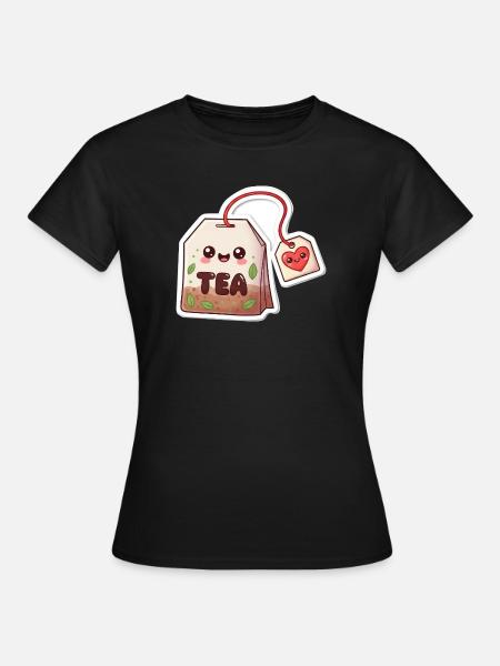 Kawaii Teebeutel Herzdesign - Frauen T-Shirt - Schwarz