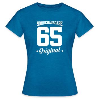 65 Birthday - Women's T-Shirt - antique blue sapphire heather - Front - AI Model Female 172 dark (172cm)