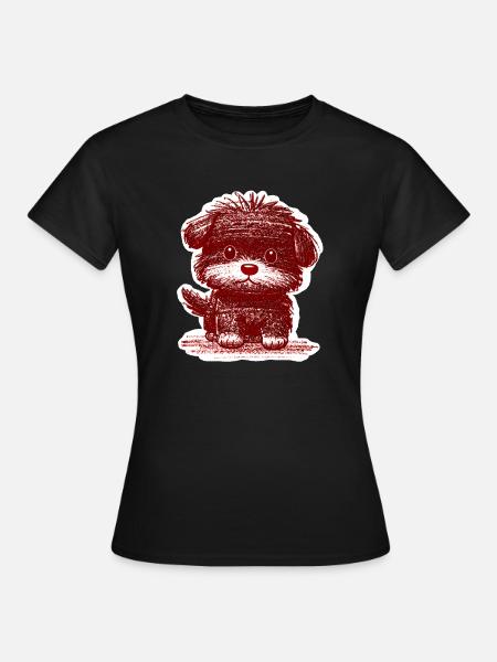 Wuscheliges Hündchen (Rot) - Frauen T-Shirt - Schwarz