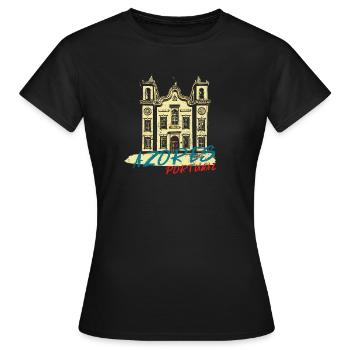Église typique Açores illustration Portugal - T-shirt Femme - noir - Devant - AI Model Female 172 dark (172cm)