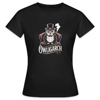 Hibou avec chapeau haut de forme et monocle - T-shirt Femme - noir - Devant - AI Model Female 172 dark (172cm)
