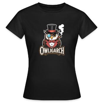 Hibou avec chapeau haut de forme et monocle – Owligarch - T-shirt Femme - noir - Devant - AI Model Female 172 dark (172cm)