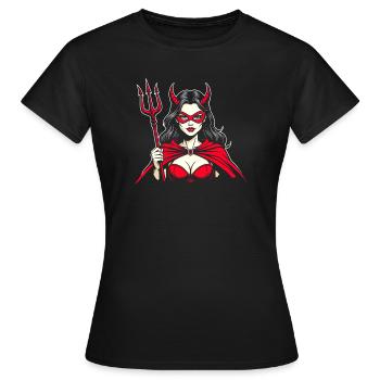 Teufelin Dreizack Hölle Teufelsweib Frau Teufel - Frauen T-Shirt - Schwarz - Vorne - AI Model Female 172 dark (172cm)