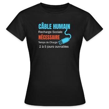 Câble Humain Recharge Sociale humour - T-shirt Femme - noir - Devant - AI Model Female 172 dark (172cm)