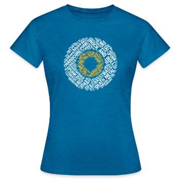 Typografische Vinyl-Schallplatte mit Hardcore-Musikstilen - Frauen T-Shirt - Antikblaues Saphir meliert - Vorne - AI Model Female 172 dark (172cm)