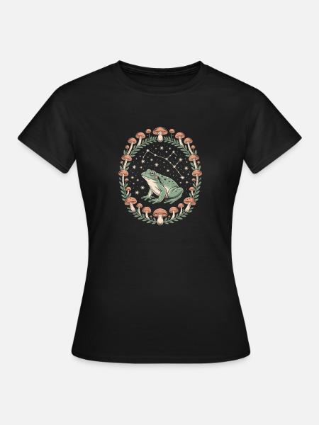 Frosch und Pilze Sternenhimmel - Frauen T-Shirt - Schwarz