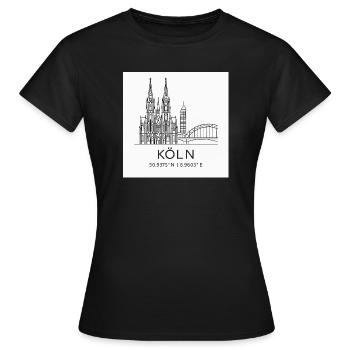 Köln Linienkunst Silhouette Wahrzeichen - Frauen T-Shirt - Schwarz - Vorne - AI Model Female 172 dark (172cm)