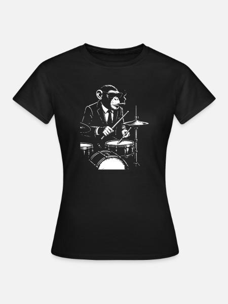Jazz Monkey spielt das Schlagzeug - Frauen T-Shirt - Schwarz