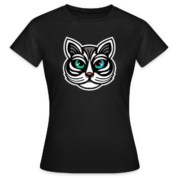 Whimsical Odd-Eyed Cat Cartoon Design - Women's T-Shirt - black - Front - AI Model Female 172 dark (172cm)