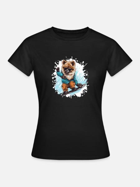 Chien Poméranien Snowboard - T-shirt Femme - noir